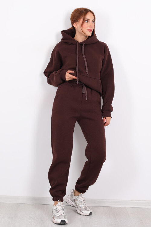 Bel Paça Lastikli Acı Kahve Kadın Üç İplik Eşofman Altı - 4