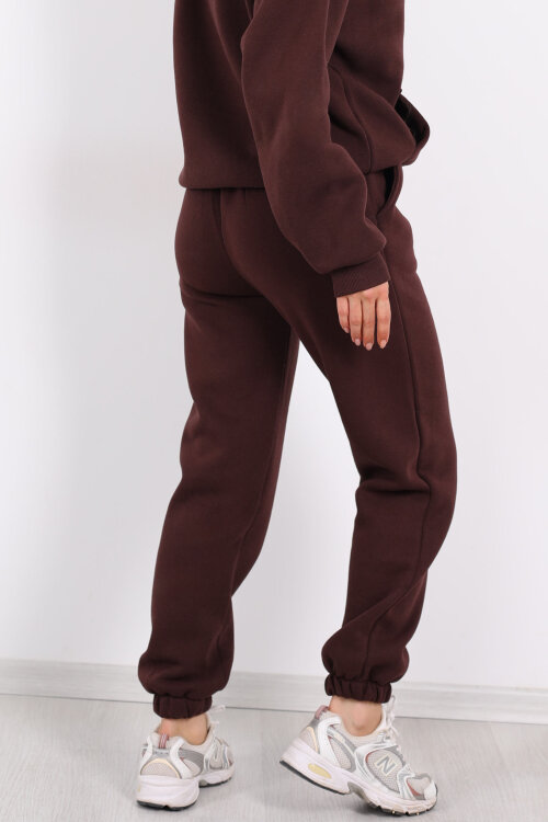 Bel Paça Lastikli Acı Kahve Kadın Üç İplik Eşofman Altı - 5