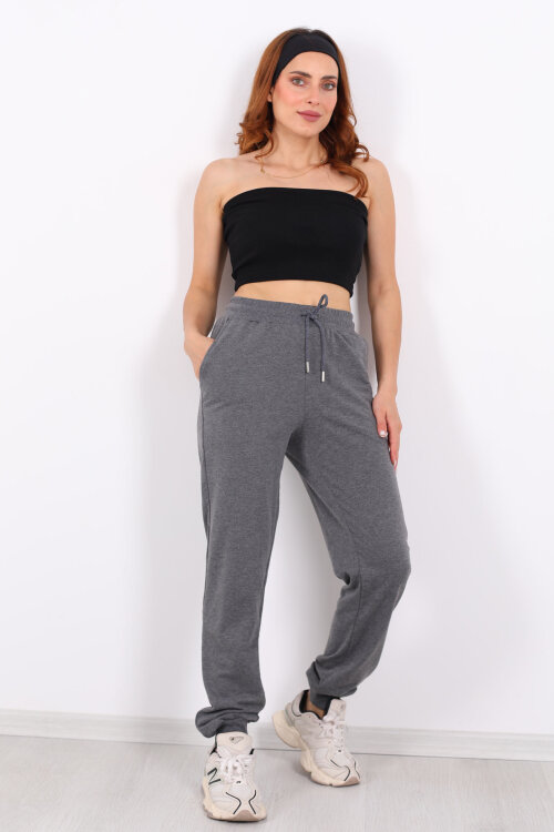 Bel Paça Lastikli Basic Antrasit Kadın Eşofman Altı - 3