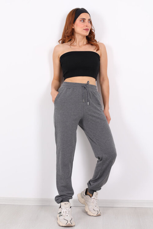 Bel Paça Lastikli Basic Antrasit Kadın Eşofman Altı - Berox