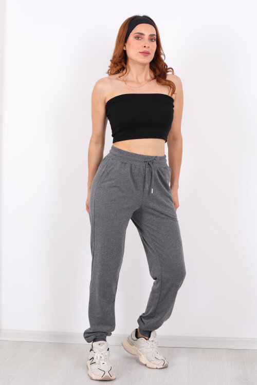 Bel Paça Lastikli Basic Antrasit Kadın Eşofman Altı - 4