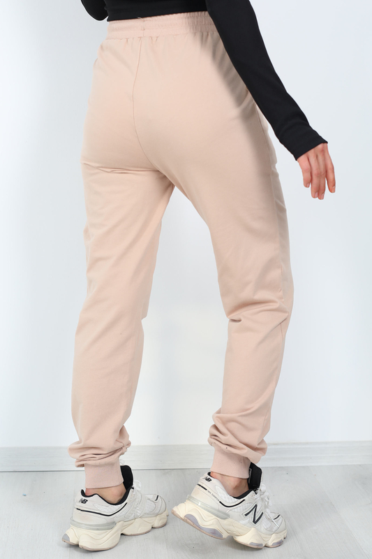 Bel Paça Lastikli Basic Bej Kadın Eşofman Altı - 4