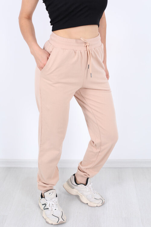 Bel Paça Lastikli Basic Bej Kadın Eşofman Altı - Berox (1)