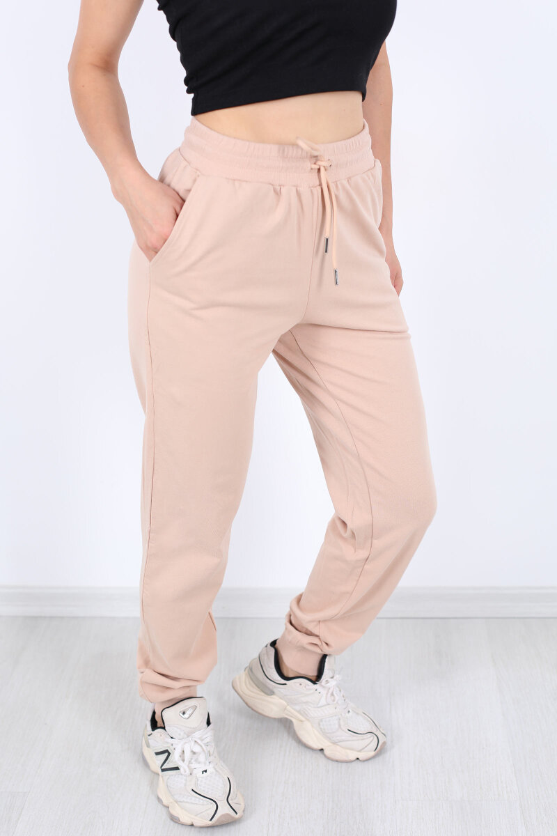 Bel Paça Lastikli Basic Bej Kadın Eşofman Altı - 2