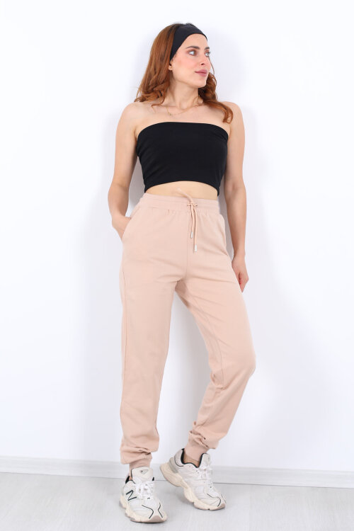 Bel Paça Lastikli Basic Bej Kadın Eşofman Altı - 3