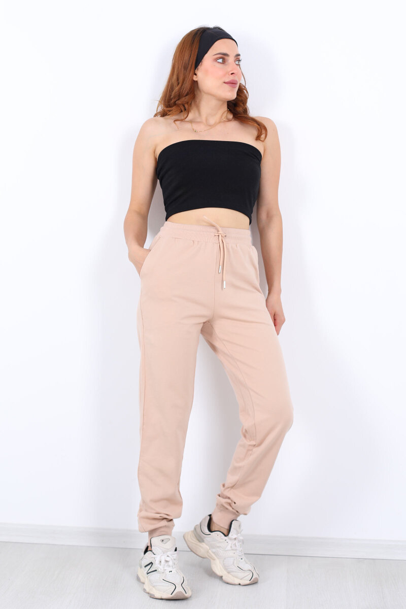 Bel Paça Lastikli Basic Bej Kadın Eşofman Altı - 3