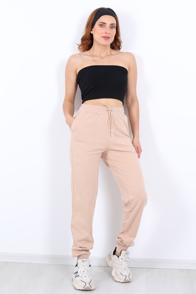 Bel Paça Lastikli Basic Bej Kadın Eşofman Altı - 1