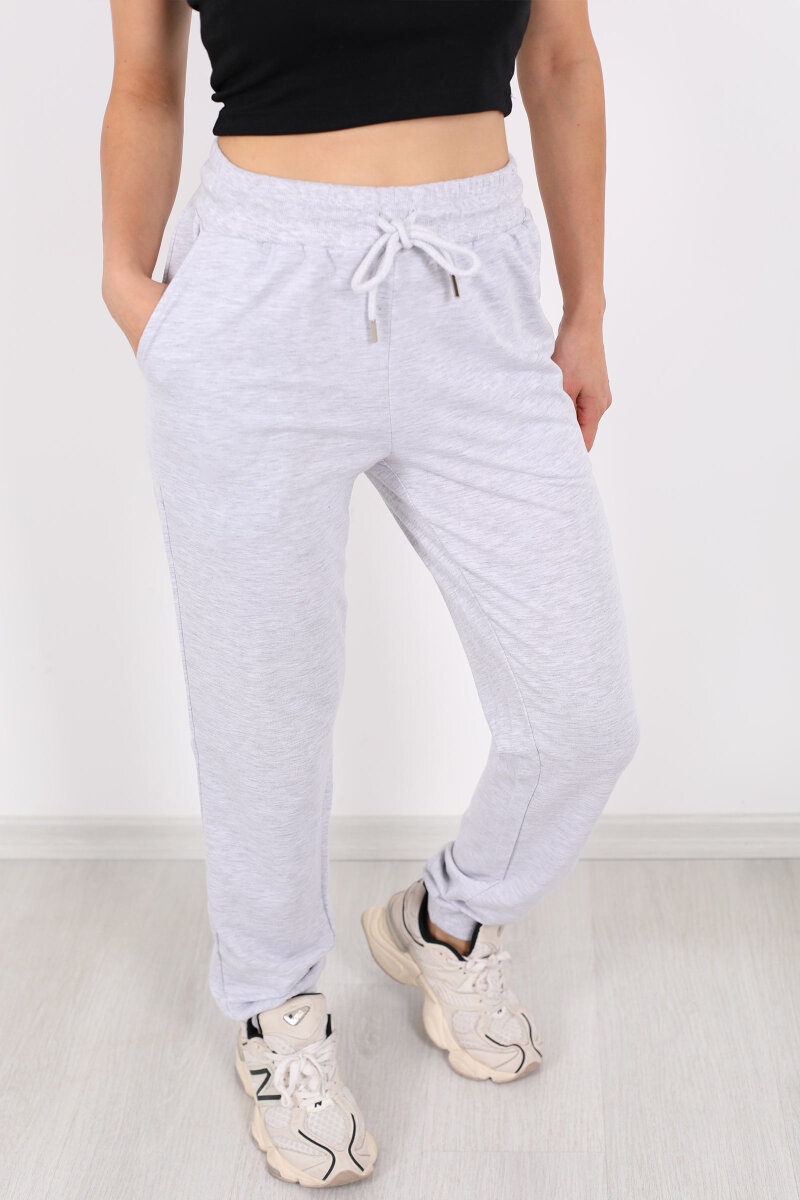 Bel Paça Lastikli Basic Gri Kadın Eşofman Altı - 2