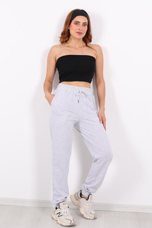 Bel Paça Lastikli Basic Gri Kadın Eşofman Altı - Berox