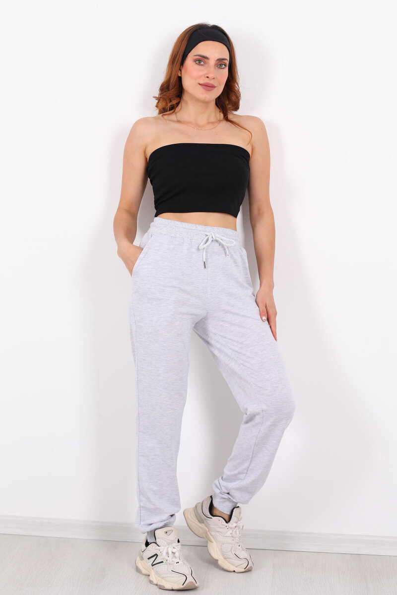 Bel Paça Lastikli Basic Gri Kadın Eşofman Altı - 1