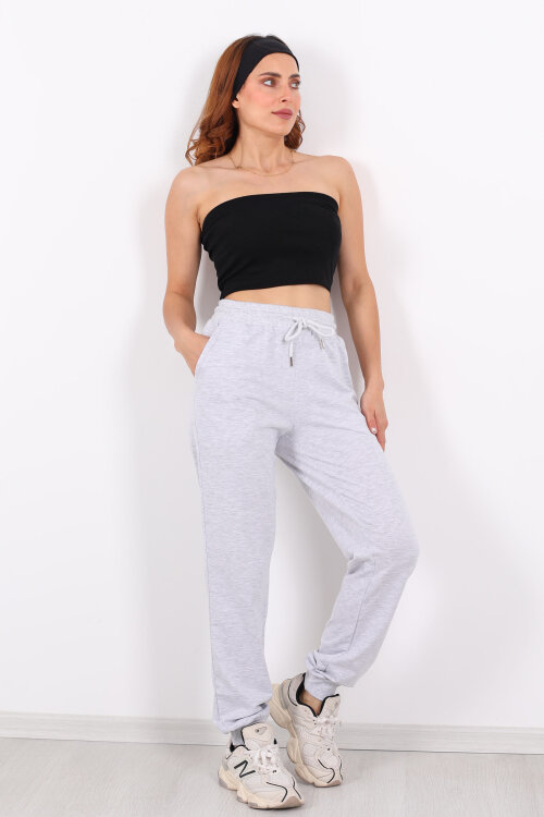 Bel Paça Lastikli Basic Gri Kadın Eşofman Altı - 3