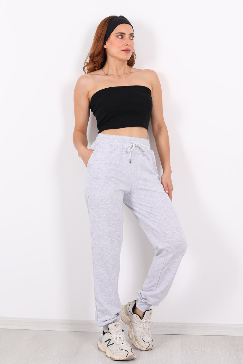 Bel Paça Lastikli Basic Gri Kadın Eşofman Altı - 3