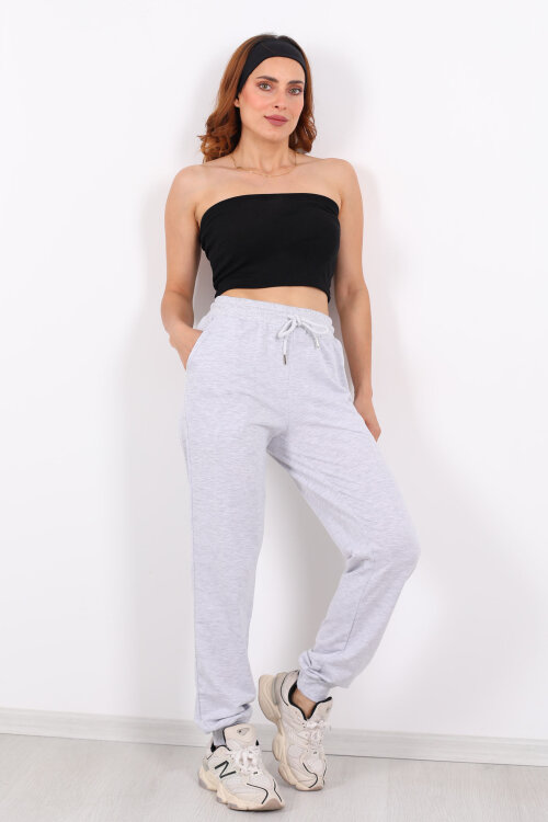 Bel Paça Lastikli Basic Gri Kadın Eşofman Altı - 5