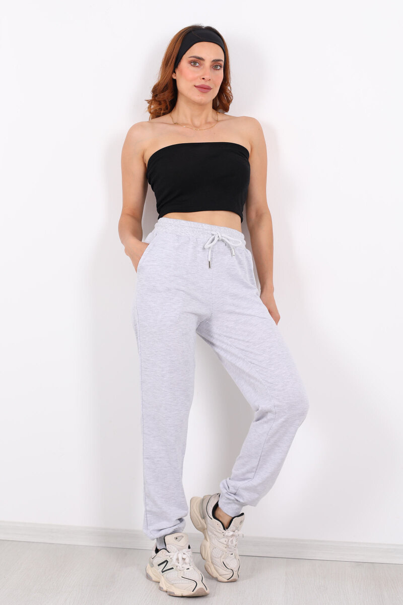 Bel Paça Lastikli Basic Gri Kadın Eşofman Altı - 5