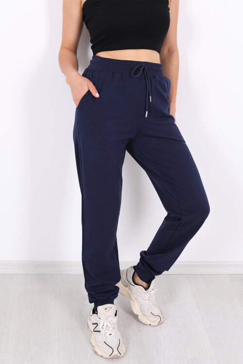 Bel Paça Lastikli Basic Lacivert Kadın Eşofman Altı - Berox (1)