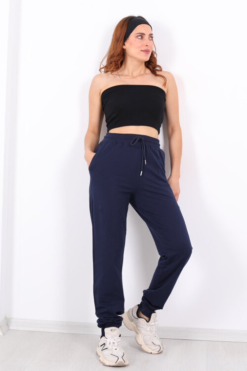 Bel Paça Lastikli Basic Lacivert Kadın Eşofman Altı - 3