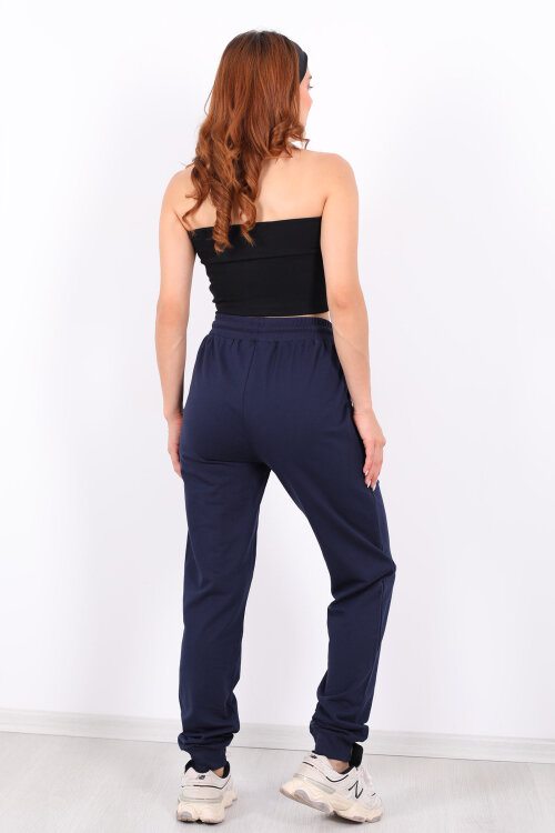 Bel Paça Lastikli Basic Lacivert Kadın Eşofman Altı - 4