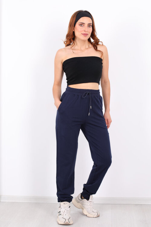 Bel Paça Lastikli Basic Lacivert Kadın Eşofman Altı - 5