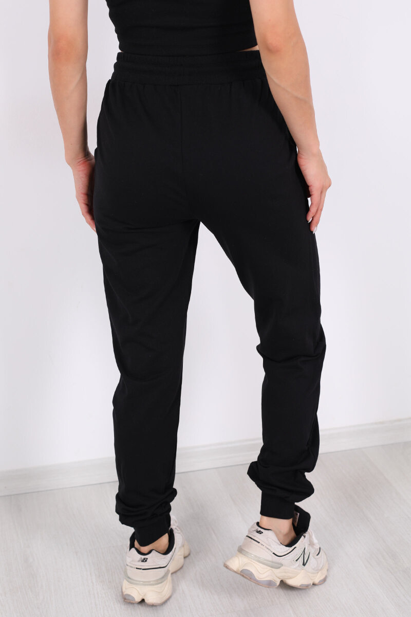 Bel Paça Lastikli Basic Siyah Kadın Eşofman Altı - 6