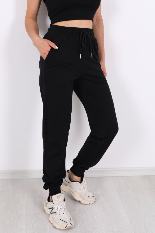 Bel Paça Lastikli Basic Siyah Kadın Eşofman Altı - Berox (1)