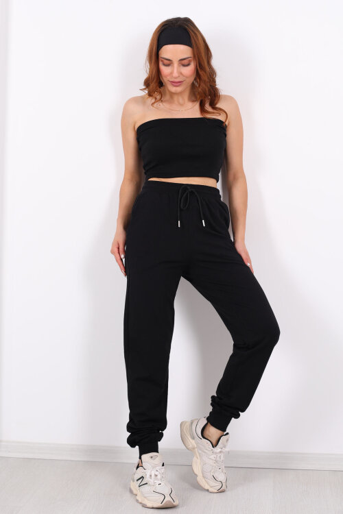 Bel Paça Lastikli Basic Siyah Kadın Eşofman Altı - 4