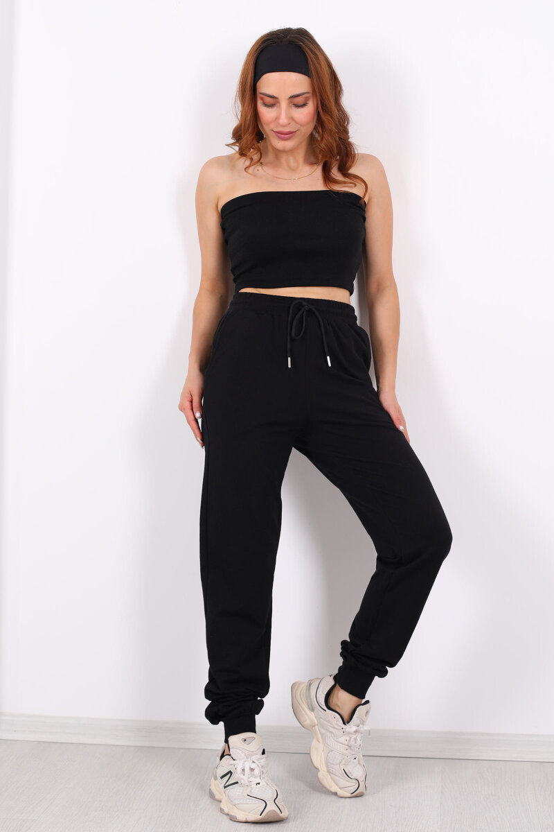 Bel Paça Lastikli Basic Siyah Kadın Eşofman Altı - 4