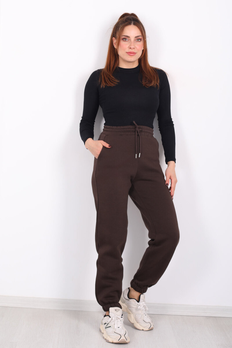 Bel Paça Lastikli Cepli Acı Kahve Kadın Eşofman Altı - 5