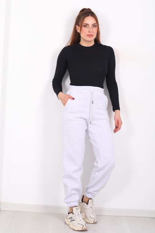 Bel Paça Lastikli Cepli Gri Kadın Eşofman Altı 