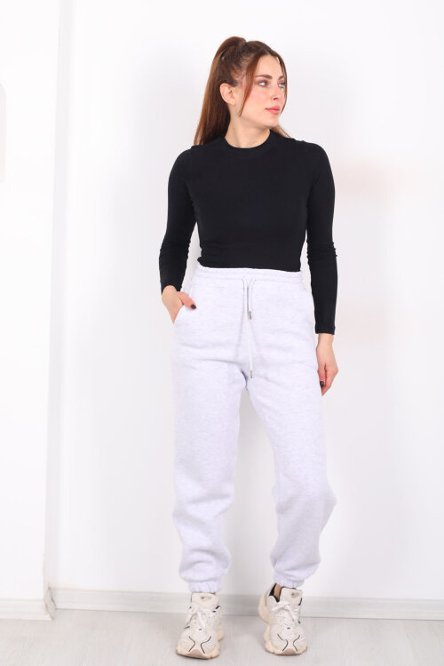 Bel Paça Lastikli Cepli Gri Kadın Eşofman Altı - 3