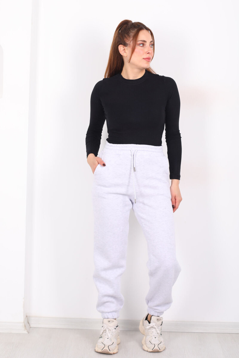 Bel Paça Lastikli Cepli Gri Kadın Eşofman Altı - 3