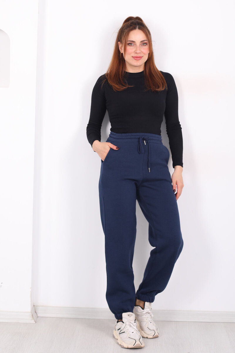 Bel Paça Lastikli Cepli Lacivert Kadın Eşofman Altı - 6