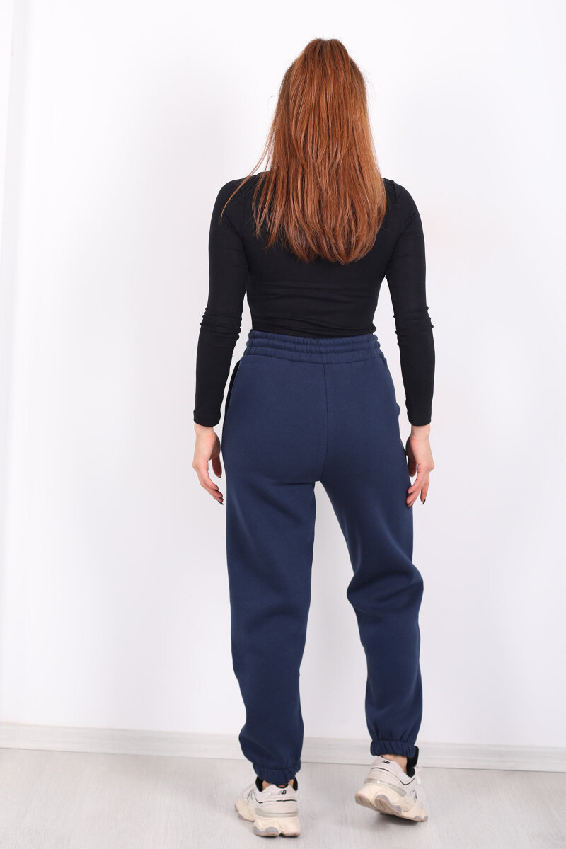 Bel Paça Lastikli Cepli Lacivert Kadın Eşofman Altı - 5