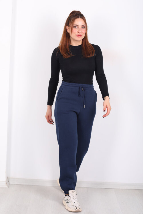 Bel Paça Lastikli Cepli Lacivert Kadın Eşofman Altı - 3