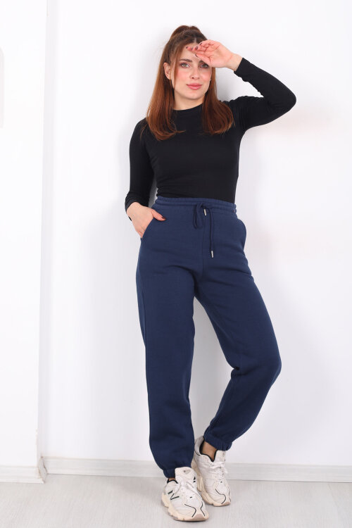 Bel Paça Lastikli Cepli Lacivert Kadın Eşofman Altı - Berox