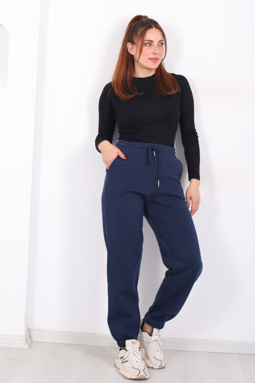 Bel Paça Lastikli Cepli Lacivert Kadın Eşofman Altı - 4