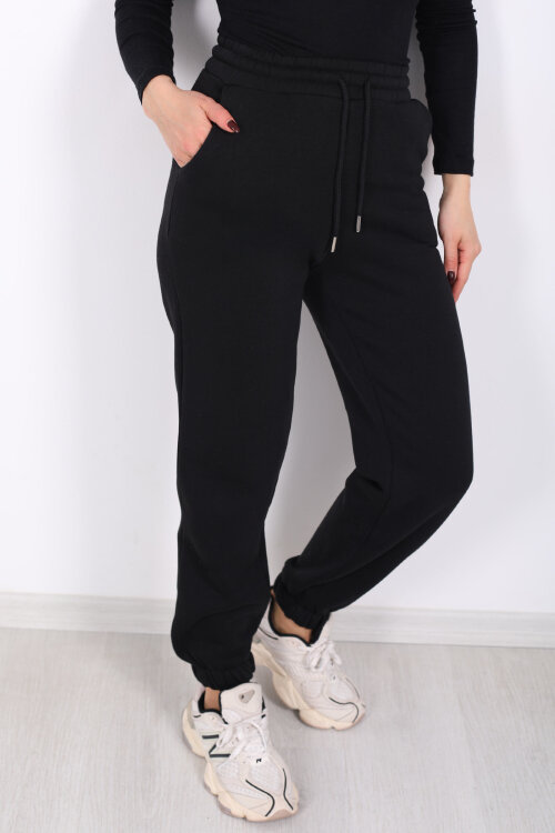 Bel Paça Lastikli Cepli Siyah Kadın Eşofman Altı - 2