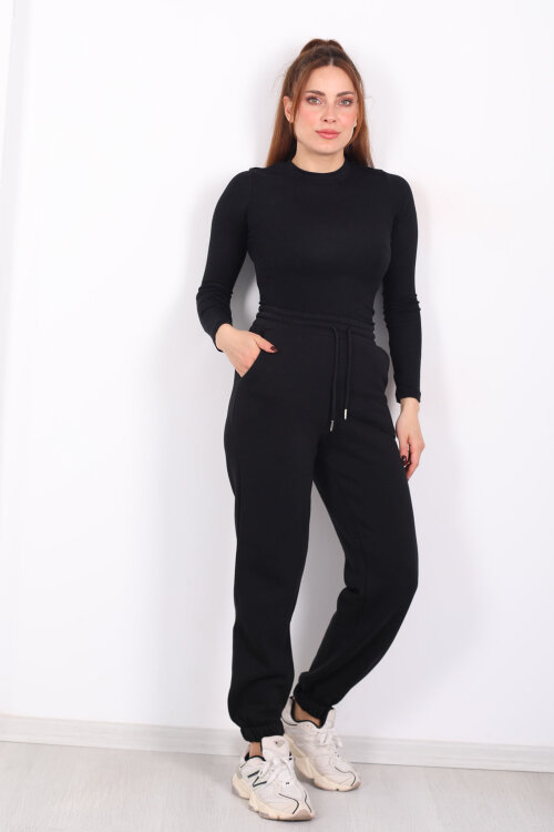 Bel Paça Lastikli Cepli Siyah Kadın Eşofman Altı - 5