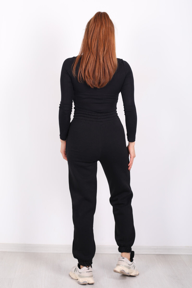 Bel Paça Lastikli Cepli Siyah Kadın Eşofman Altı - 4