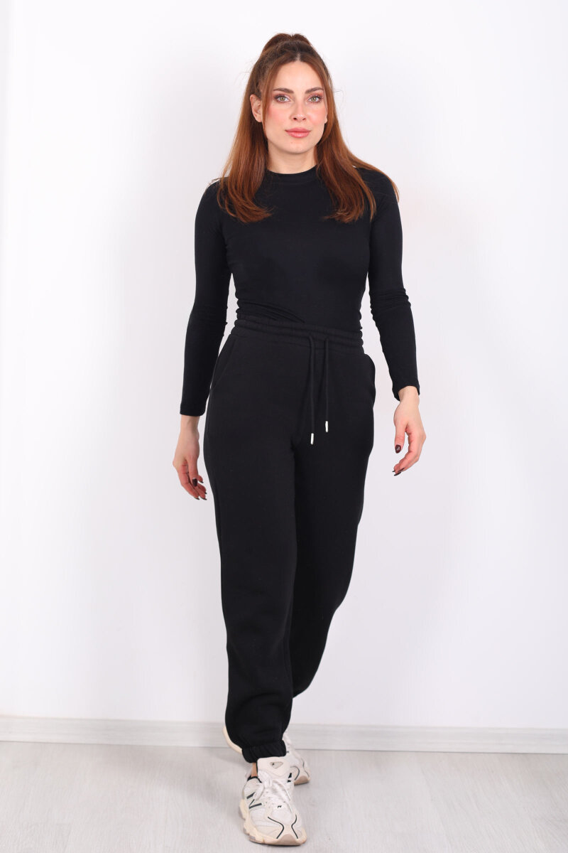 Bel Paça Lastikli Cepli Siyah Kadın Eşofman Altı - 1