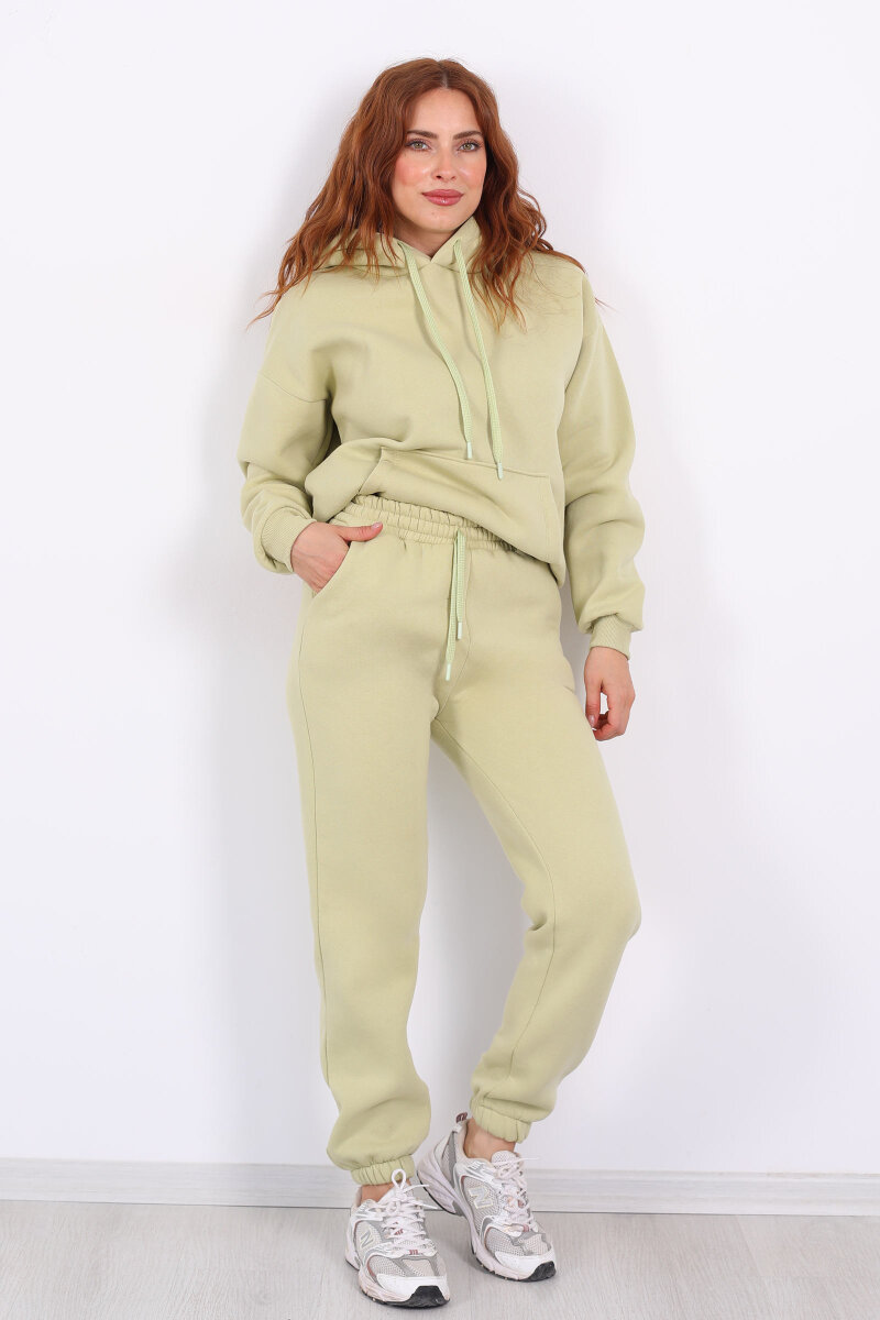 Bel Paça Lastikli Fıstık Yeşili Kadın Üç İplik Eşofman Altı - 4