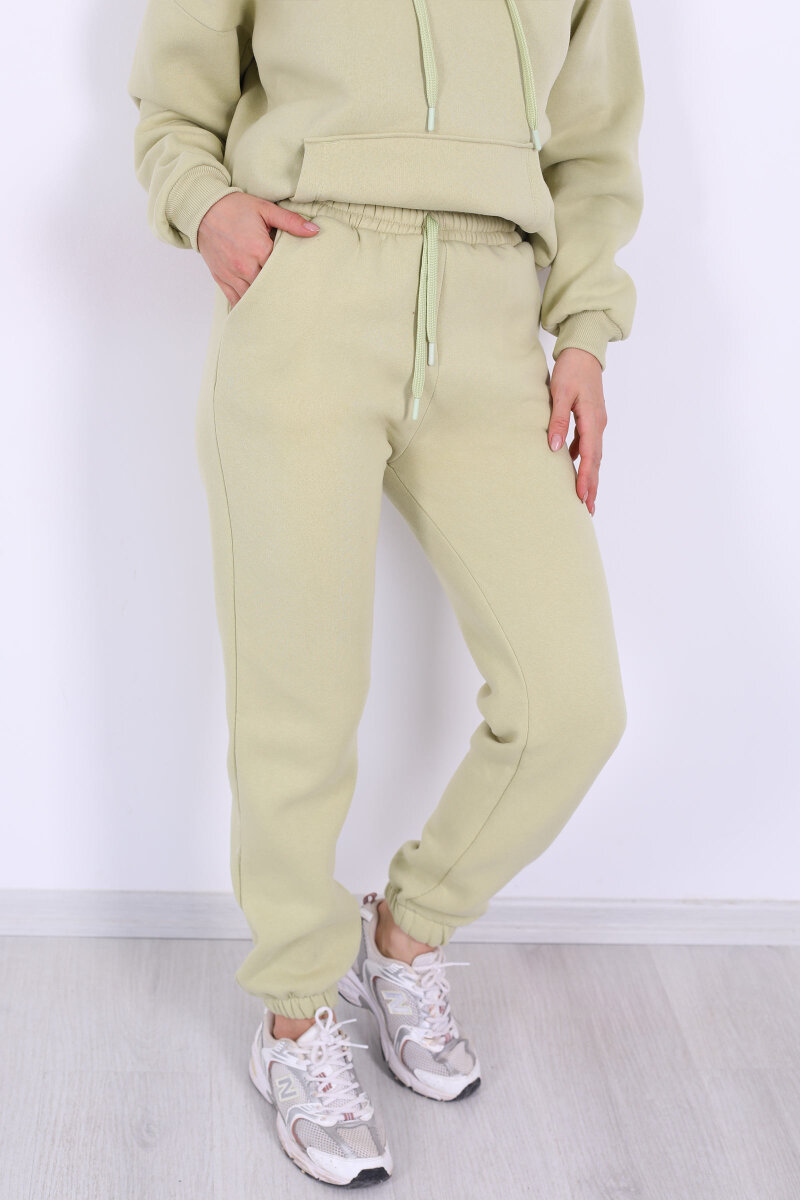 Bel Paça Lastikli Fıstık Yeşili Kadın Üç İplik Eşofman Altı - 2