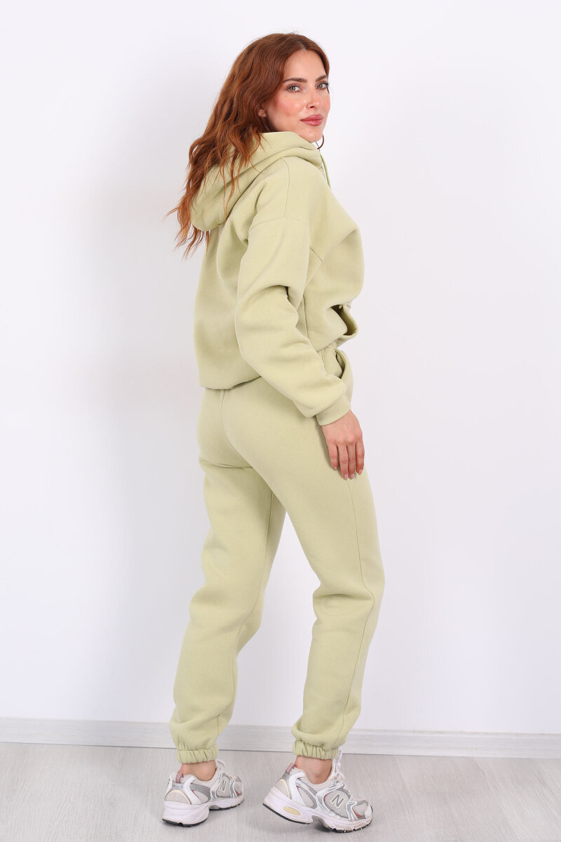 Bel Paça Lastikli Fıstık Yeşili Kadın Üç İplik Eşofman Altı - 5