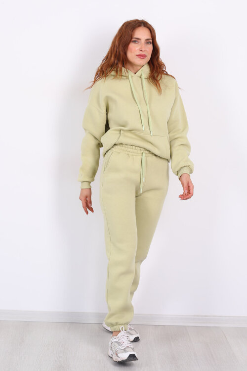 Bel Paça Lastikli Fıstık Yeşili Kadın Üç İplik Eşofman Altı - 3