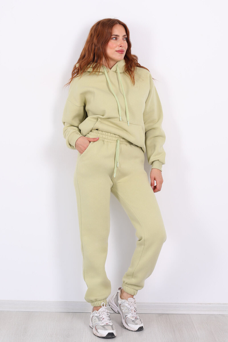 Bel Paça Lastikli Fıstık Yeşili Kadın Üç İplik Eşofman Altı - 1