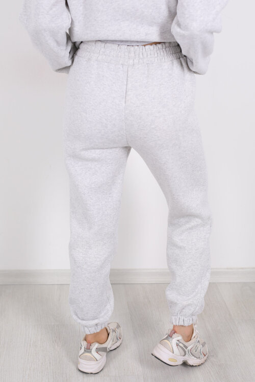 Bel Paça Lastikli Gri Melanj Kadın Üç İplik Eşofman Altı - 5