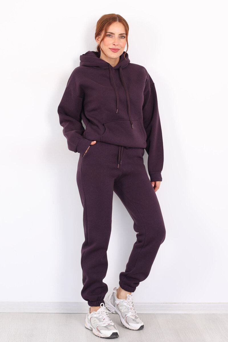 Bel Paça Lastikli Mor Kadın Üç İplik Eşofman Altı - 4