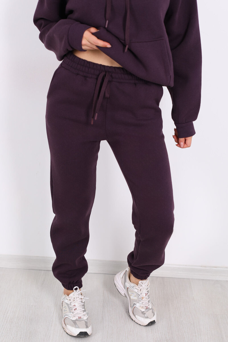 Bel Paça Lastikli Mor Kadın Üç İplik Eşofman Altı - 2