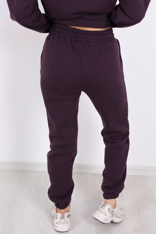 Bel Paça Lastikli Mor Kadın Üç İplik Eşofman Altı - 5