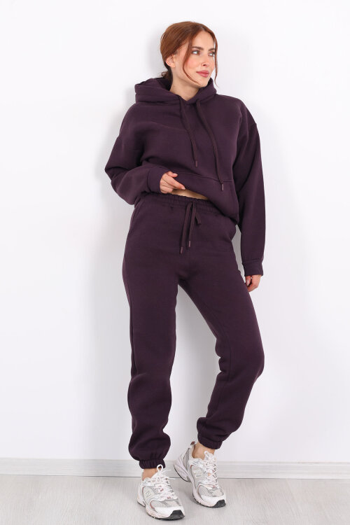 Bel Paça Lastikli Mor Kadın Üç İplik Eşofman Altı - Berox