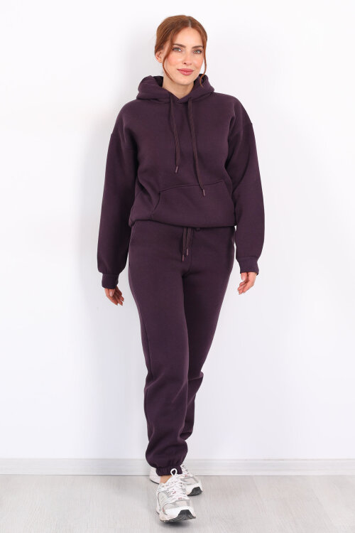 Bel Paça Lastikli Mor Kadın Üç İplik Eşofman Altı - 3